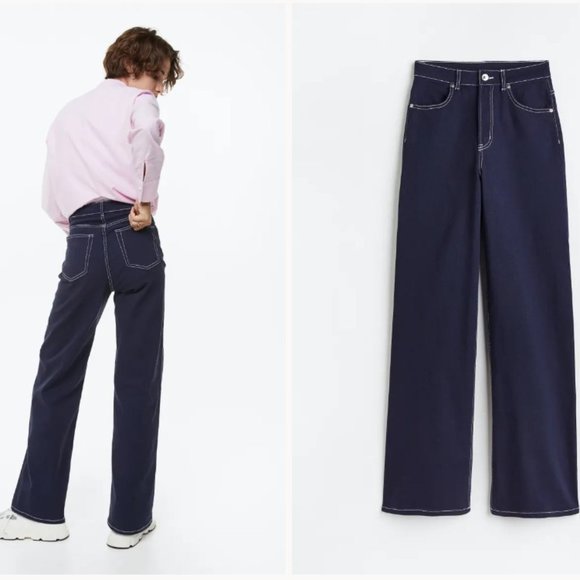 COPY - Straight Wide-leg Twill Dark Blue Pants - H&M - Picture 1 of 10